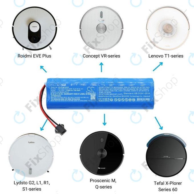 Xiaomi Roidmi EVE Plus, Viomi, Lydsto, Proscenic, Tefal - Baterie NR18650 M26-4S2P, SUN-INTE-181, H18650CH-4S2P Li-Ion 14.4V 6700mAh HQ