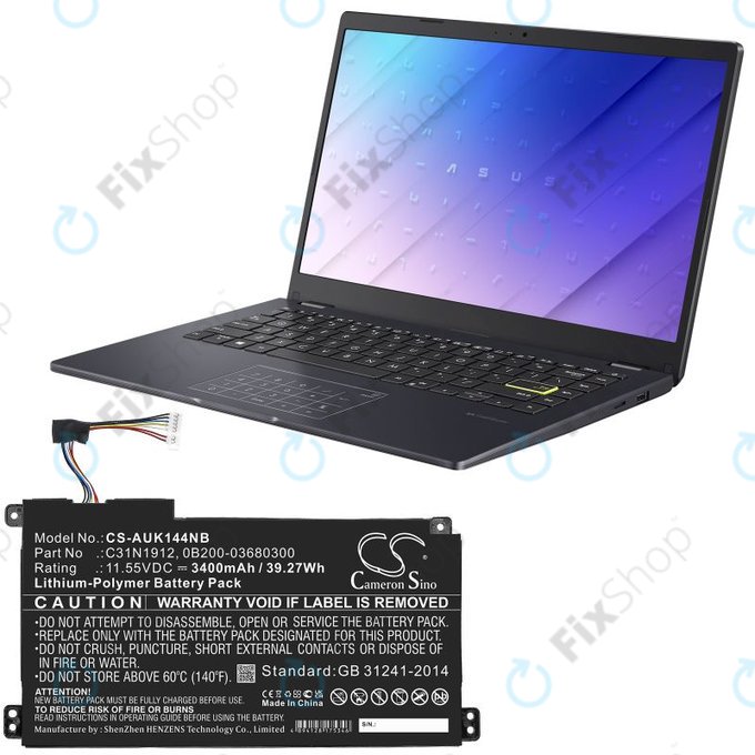 Baterie pro Asus Vivobook 14, E510, 3400mAh, Li-Pol, 11.55V, C31N1912, HQ