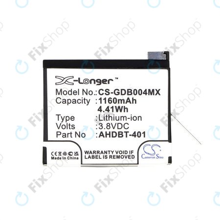 Baterie pro GoPro Hero 4, 1160mAh, Li-Ion, 3.8V, AHDBT-401, HQ