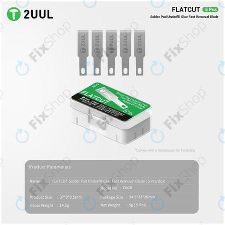 Čepele na odstraňování underfill lepidla, plochý řez, 2UUL DA28, 5ks/balení