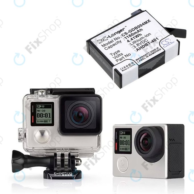 Baterie pro GoPro Hero 4, 1160mAh, Li-Ion, 3.8V, AHDBT-401, HQ