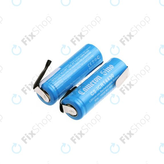 Baterie 14430 s montážními plíšky, 650mAh, Li-Ion, 3.7V, HQ