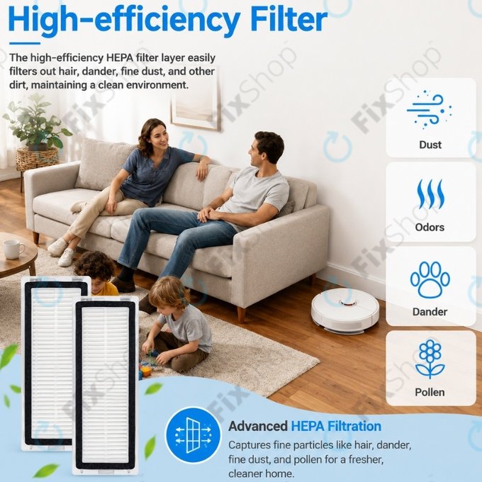 Sada náhradních dílů pro Xiaomi Dreame D9 Max Gen2, D10s, D10s Pro (1x Hlavní kartáč, 2x Filtr, 2x Boční kartáč – černý, 2x Mopovací útěrka)