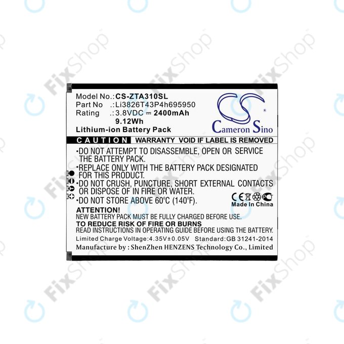 Baterie pro ZTE Blade A3, A5, Optus X Power 2, 2400mAh, Li-Ion, 3.8V, Li3826T43P4h695950, HQ