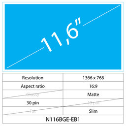 11.6 LCD Slim Matný 30 pin HD