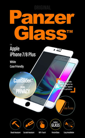 PanzerGlass - Tvrzené sklo Privacy, CaseFriendly, CamSlider pro iPhone 8/7 Plus, bílá