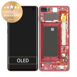 Samsung Galaxy S10 Plus G975F - LCD Displej + Dotykové Sklo + Rám (Cardinal Red) - GH82-18849H, GH82-18834H Genuine Service Pack