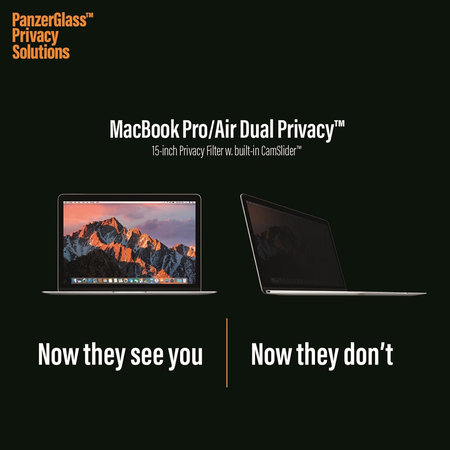PanzerGlass - Tvrzené sklo Dual Privacy 15 '' pro MacBook Pro, černá