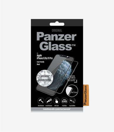 PanzerGlass - Tvrzené sklo Case Friendly CamSlider Swarovski pro iPhone 11 Pro / XS / X, černá