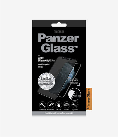 PanzerGlass - Tvrzené sklo Privacy Case Friendly CamSlider Swarovski pro iPhone 11 Pro / XS / X, černá