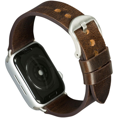 MODE - Kožený náramek Bornholm pro Apple Watch 44 mm, dark brown / silver