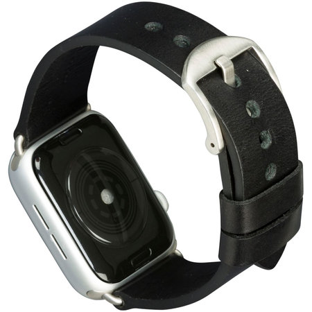 MODE - Kožený náramek Bornholm pro Apple Watch 44 mm, black / silver