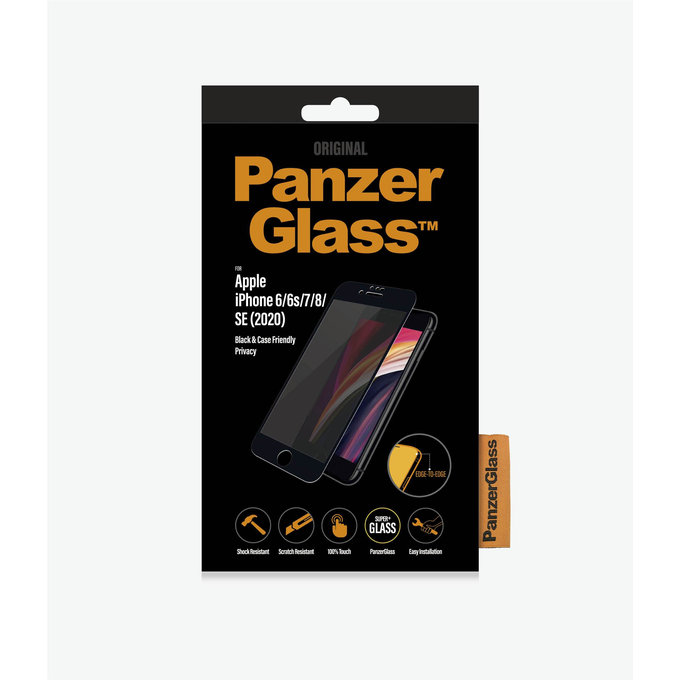 PanzerGlass - Tvrzené Sklo Privacy Case Friendly pro iPhone 6, 6s, 7, 8, SE 2020 a SE 2022, černá