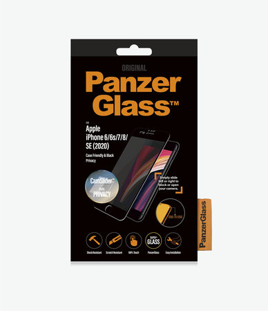 PanzerGlass - Tvrzené Sklo Privacy Case Friendly CamSlider pro iPhone 6, 6s, 7, 8, SE 2020 a SE 2022, black