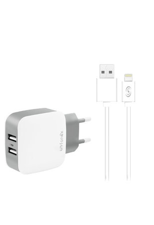 Fonex - Nabíjecí Adaptér 2x USB + Kabel USB / Lightning, 10W, bílá
