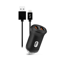 Fonex - Autonabíječka 2x USB + Kabel USB / Lightning, 10W, černá