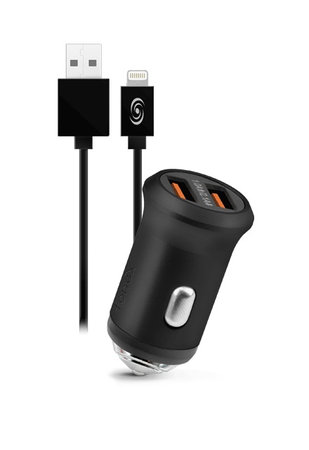 Fonex - Autonabíječka 2x USB + Kabel USB / Lightning, 10W, černá