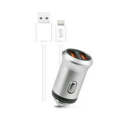 Fonex - Autonabíječka 2x USB + Kabel USB / Lightning, 10W, strříbrná