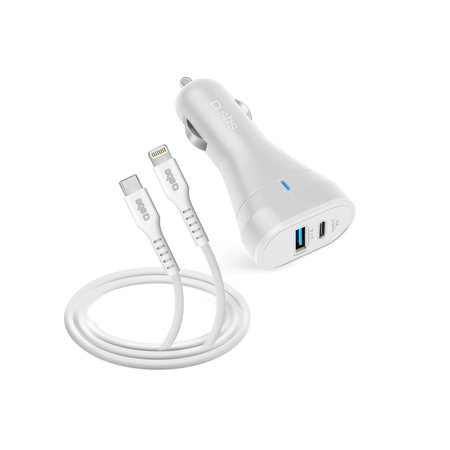 SBS - Autonabíječka USB, USB-C + Kabel USB-C / Lightning, bílá