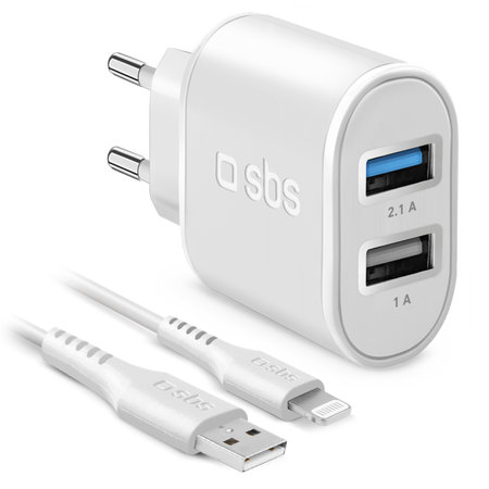 SBS - 10W Nabíjecí Adaptér 2x USB + Kabel USB / Lightning, bílá