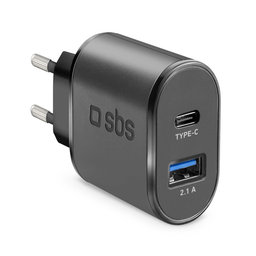 SBS - 10W Nabíjecí Adaptér USB, USB-C, černá