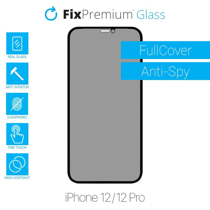 FixPremium Privacy Anti-Spy Glass - Tvrzené sklo pro iPhone 12 a 12 Pro