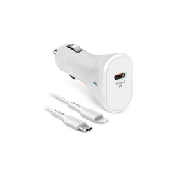 SBS - Autonabíječka USB-C PowerDelivery 20W + Kabel USB-C/Lightning, bílá