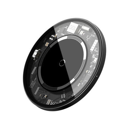 Baseus - Bezdrátová MagSafe nabíječka, 15W, černá/transparentná