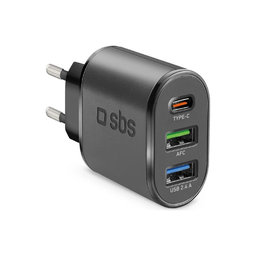 SBS - 30W Nabíjecí Adaptér 2x USB, USB-C PowerDelivery, černá