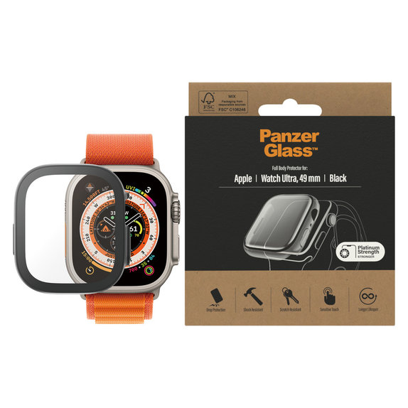 Tvrzené sklo Full Body AB pro Apple Watch Ultra 2 49 mm, Černá, PanzerGlass