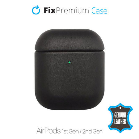 FixPremium - Kožené Pouzdro pro AirPods 1 a 2, černá