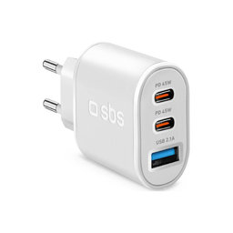 SBS - 45W Nabíjecí Adaptér USB, 2x USB-C, PowerDelivery, bílá