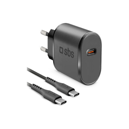 SBS - 15W Nabíjecí Adaptér USB-C + Kabel USB-C / USB-C (1m), černá