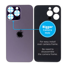 Apple iPhone 14 Pro Max - Sklo Zadního Housingu se Zvětšeným Otvorem na Kameru (Deep Purple)