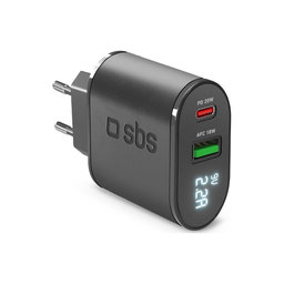 SBS - 20W Nabíjecí Adaptér s LCD USB, USB-C, PowerDelivery, černá