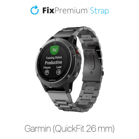 FixPremium - Remienok z Nehrdzavejúcej Ocele pro Garmin (QuickFit 26mm), čierny