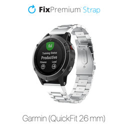 FixPremium - Remienok z Nehrdzavejúcej Ocele pro Garmin (QuickFit 26mm), strieborný