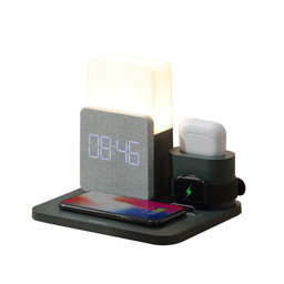FixPremium - Stojan s Lampou 3v1 pro iPhone, Apple Watch a AirPods, černá