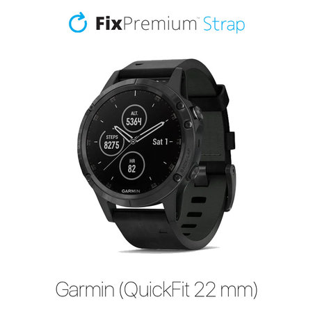 FixPremium - Kožený Řemínek pro Garmin (QuickFit 22mm), černá