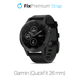 FixPremium - Kožený Řemínek pro Garmin (QuickFit 26mm), černá