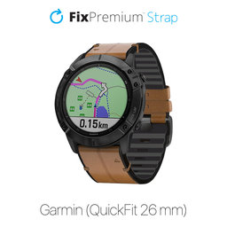 FixPremium - Kožený Řemínek pro Garmin (QuickFit 26mm), svetlě hnědá