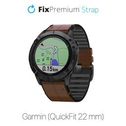 FixPremium - Kožený Řemínek pro Garmin (QuickFit 22mm), hnědá