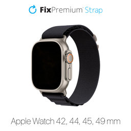 FixPremium - Řemínek Alpine Loop pro Apple Watch (42, 44, 45 a 49mm), černá