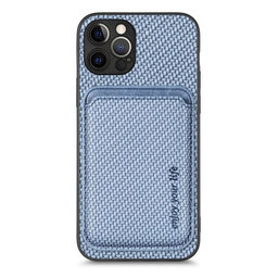 FixPremium - Pouzdro Carbon s MagSafe Wallet pro iPhone 12 Pro Max, modrá