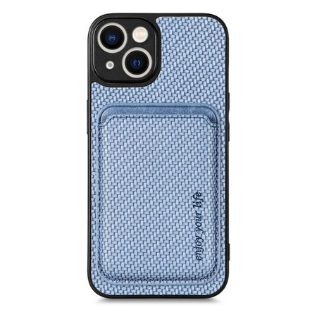 FixPremium - Pouzdro Carbon s MagSafe Wallet pro iPhone 13 a 14, modrá