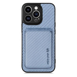 FixPremium - Pouzdro Carbon s MagSafe Wallet pro iPhone 13 Pro, modrá