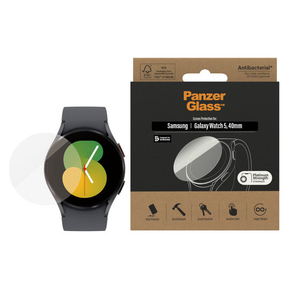 Tvrzené sklo Flat Glass AB pro Samsung Galaxy Watch 5 40 mm, Čirá, PanzerGlass