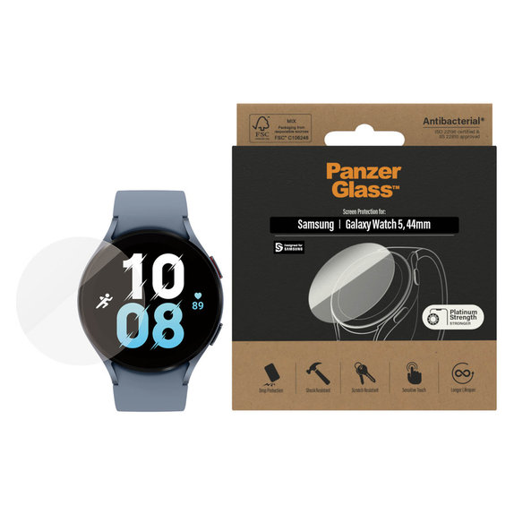 Tvrzené sklo Flat Glass AB pro Samsung Galaxy Watch 5 44 mm, Čirá, PanzerGlass