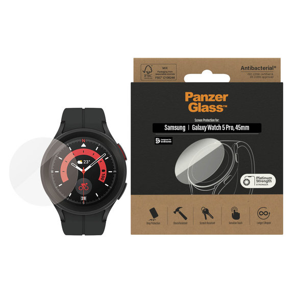 Tvrzené sklo Flat Glass AB pro Samsung Galaxy Watch 5 Pro 45 mm, Čirá, PanzerGlass