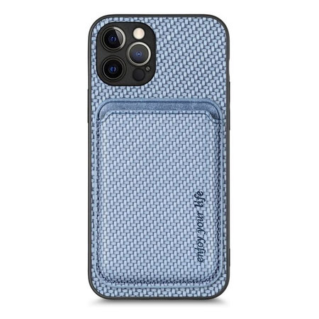 FixPremium - Pouzdro Carbon s MagSafe Wallet pro iPhone 12 Pro, modrá